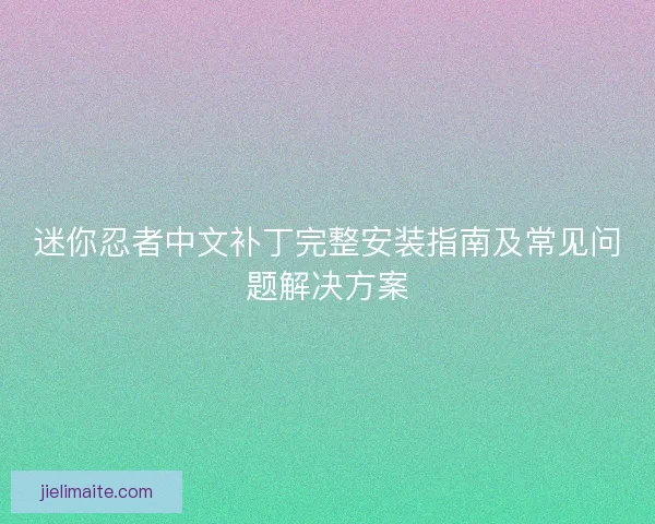 迷你忍者中文补丁完整安装指南及常见问题解决方案