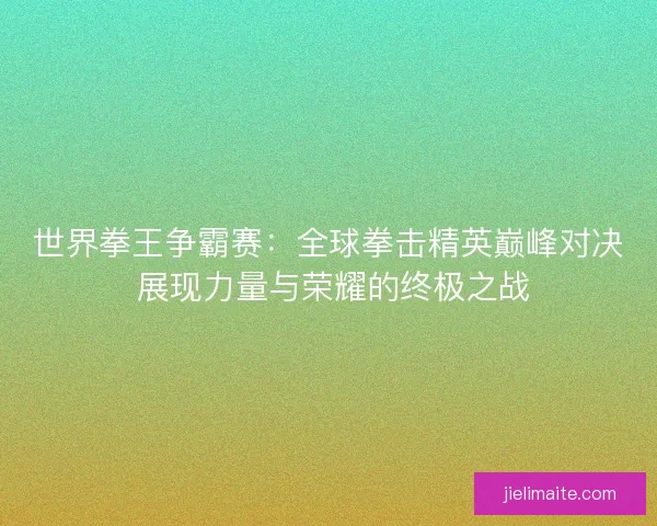 世界拳王争霸赛：全球拳击精英巅峰对决 展现力量与荣耀的终极之战